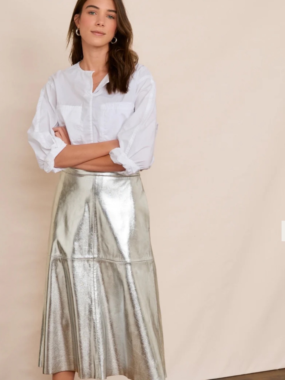 WYSE Silver Lateisha Faux Leather Skirt